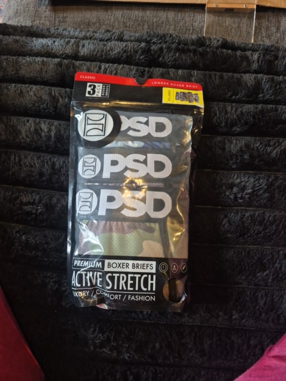 PSD Men’s Active Stretch Boxer Briefs - Black & Camouflage - 3 Pack